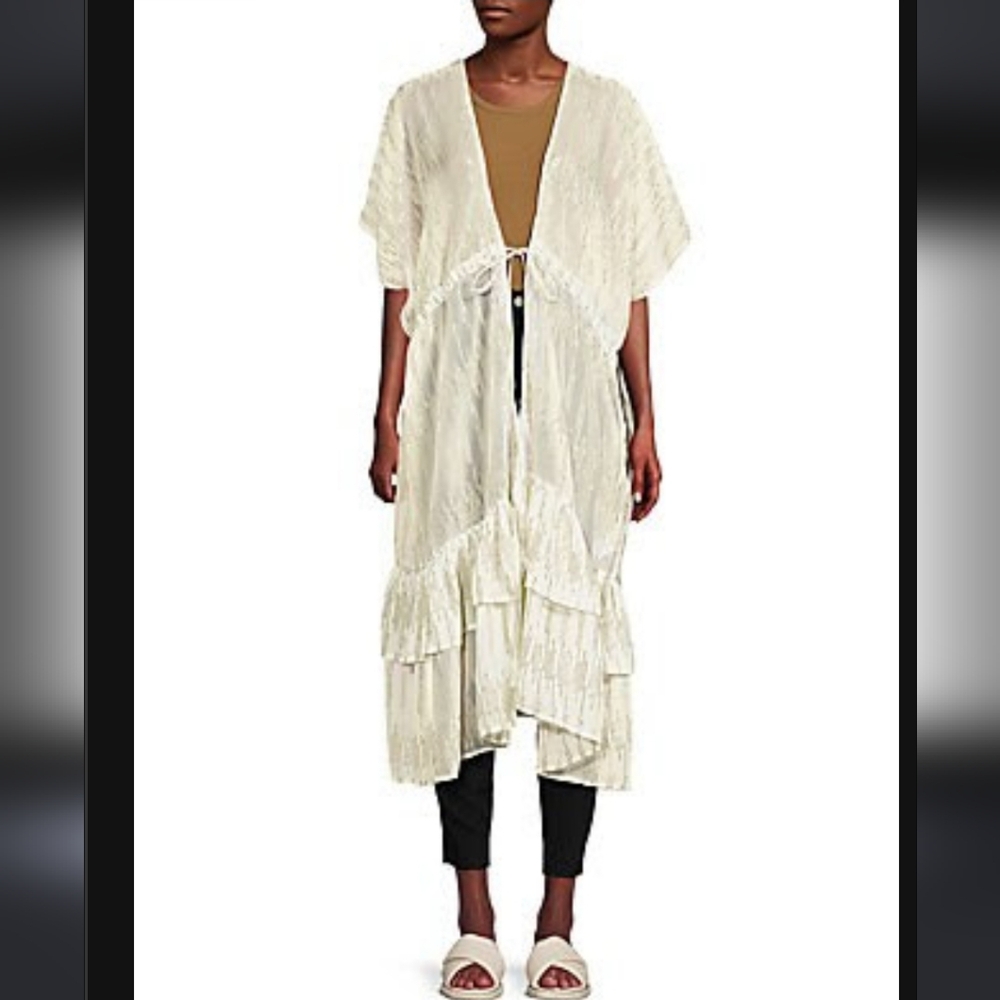 BCBG MaxAzria Chiffon Duster Cream/ Gold One Size NWT
